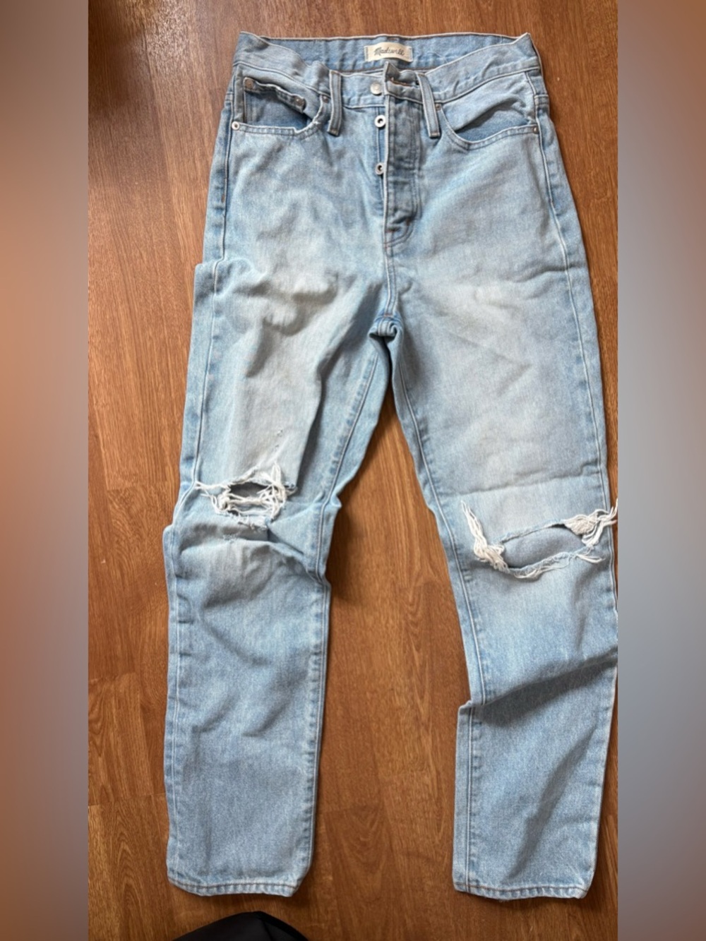 Madewell, classic straight jean, distressed light blue wash